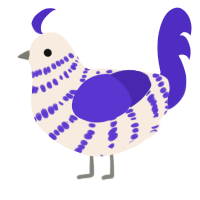 A cream and indigo chicken with a bar pattern