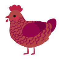 A red and maroon chicken with a lace pattern