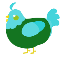 A leaf and aqua chicken with a head pattern