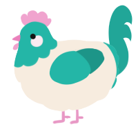 A cream and turquoise chicken with a head pattern