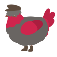 A grey and crimson chicken with a head pattern