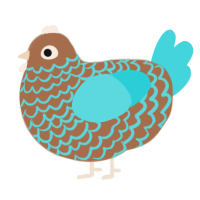 A brown and aqua chicken with a lace pattern