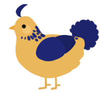 A honey and navy chicken with a neck-speckle pattern