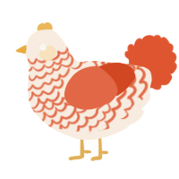 A cream and vermilion chicken with a lace pattern