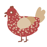 A red and beige chicken with a speckle pattern