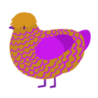 A ochre and amethyst chicken with a lace pattern