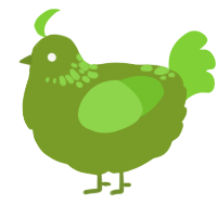 A chartreuse and grass chicken with a neck-speckle pattern