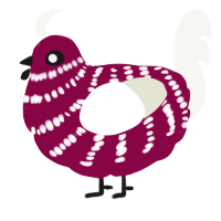 A maroon and white chicken with a bar pattern