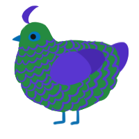 A viridian and indigo chicken with a lace pattern