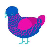 A ultramarine and fuchsia chicken with a lace pattern