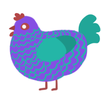 A blurple and turquoise chicken with a lace pattern