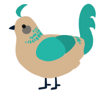 A beige and turquoise chicken with a neck-band pattern