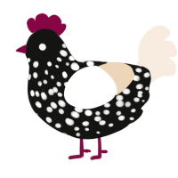 A black and cream chicken with a speckle pattern