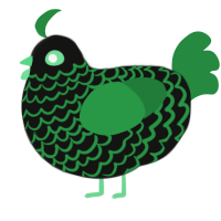 A black and viridian chicken with a lace pattern