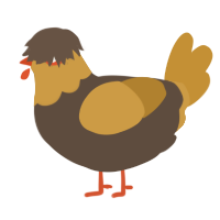 A bark and gold chicken with a head pattern