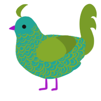A turquoise and chartreuse chicken with a double-lace pattern