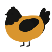 A orange and black chicken with a head pattern