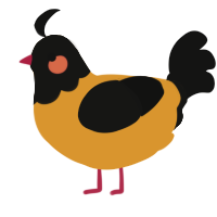 A orange and black chicken with a head pattern