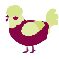 A maroon and lemon chicken with a head pattern