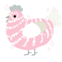 A rose and white chicken with a bar pattern