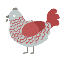 A silver and red chicken with a lace pattern