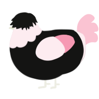 A black and rose chicken with a head pattern