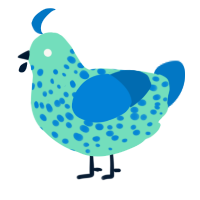 A mint and sapphire chicken with a speckle pattern