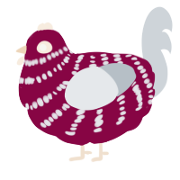 A maroon and mist chicken with a bar pattern