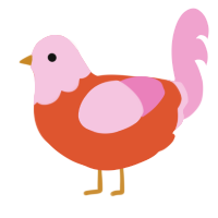 A vermilion and pink chicken with a head pattern