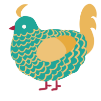 A turquoise and honey chicken with a lace pattern