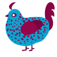 A cerulean and maroon chicken with a speckle pattern