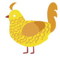 A yellow and orange chicken with a lace pattern