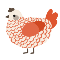 A cream and vermilion chicken with a lace pattern