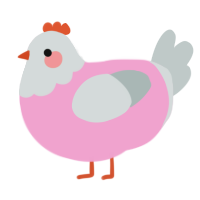 A pink and silver chicken with a head pattern