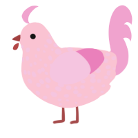A rose and pink chicken with a speckle pattern