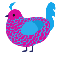 A fuchsia and sky chicken with a lace pattern