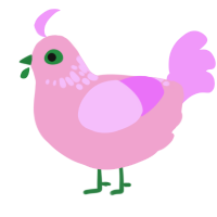 A pink and lavender chicken with a neck-speckle pattern