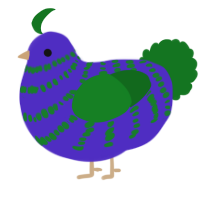 A indigo and leaf chicken with a bar pattern