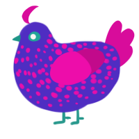 A indigo and fuchsia chicken with a speckle pattern