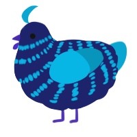 A navy and cerulean chicken with a bar pattern