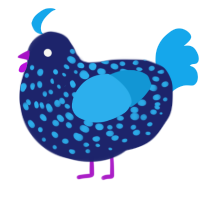 A navy and sky chicken with a speckle pattern