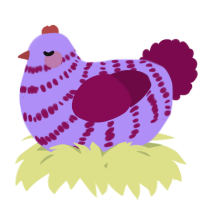 A lilac and wine chicken with a bar pattern