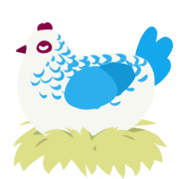 A white and sky chicken with a half-lace pattern