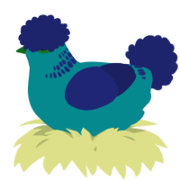 A teal and navy chicken with a neck-band pattern