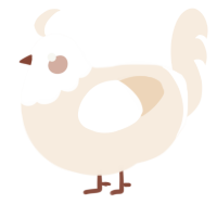 A cream chicken with a head pattern