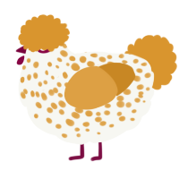 A white and orange chicken with a speckle pattern