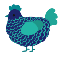 A navy and turquoise chicken with a lace pattern
