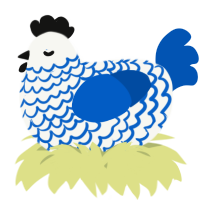 A white and ultramarine chicken with a lace pattern