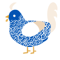 A ultramarine and cream chicken with a double-lace pattern