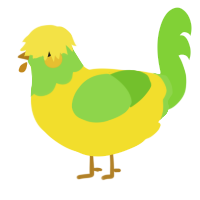 A yellow and grass chicken with a head pattern